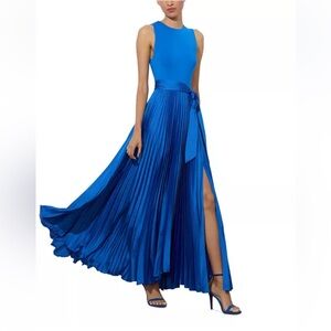 Alice + Olivia Vibrant Blue Pleated Maxi Dress